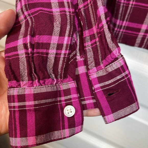 J Crew Plaid Checkered L/S Bohemian Victorian Maroon Blouse XXL EUC #1133 - Picture 4 of 6